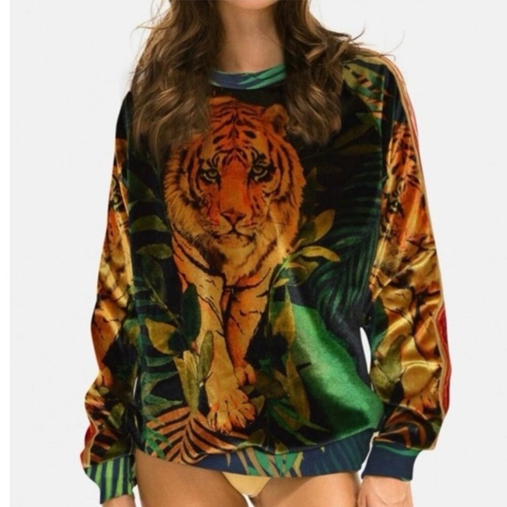 Aviator Nation Jungle Classic Velvet Tiger Sweatshirt M Made in USA Unisex